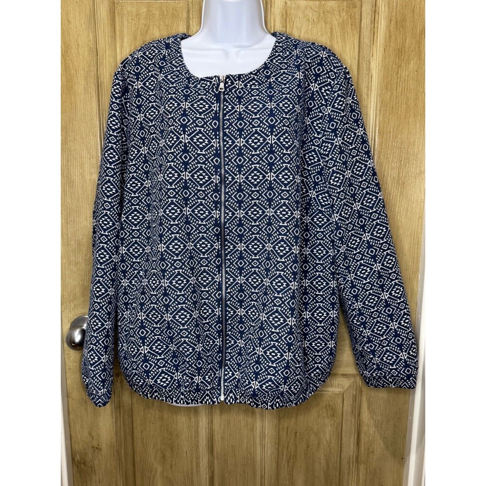 Old Navy Womens JACKET Blue Woven Aztec Print Pockets Quality 2X